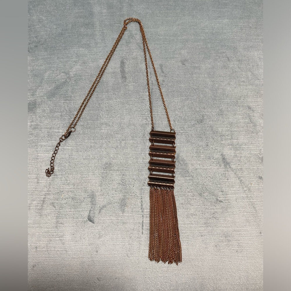 Vintage copper statement necklace with 17” chain,6”metal accents and chains